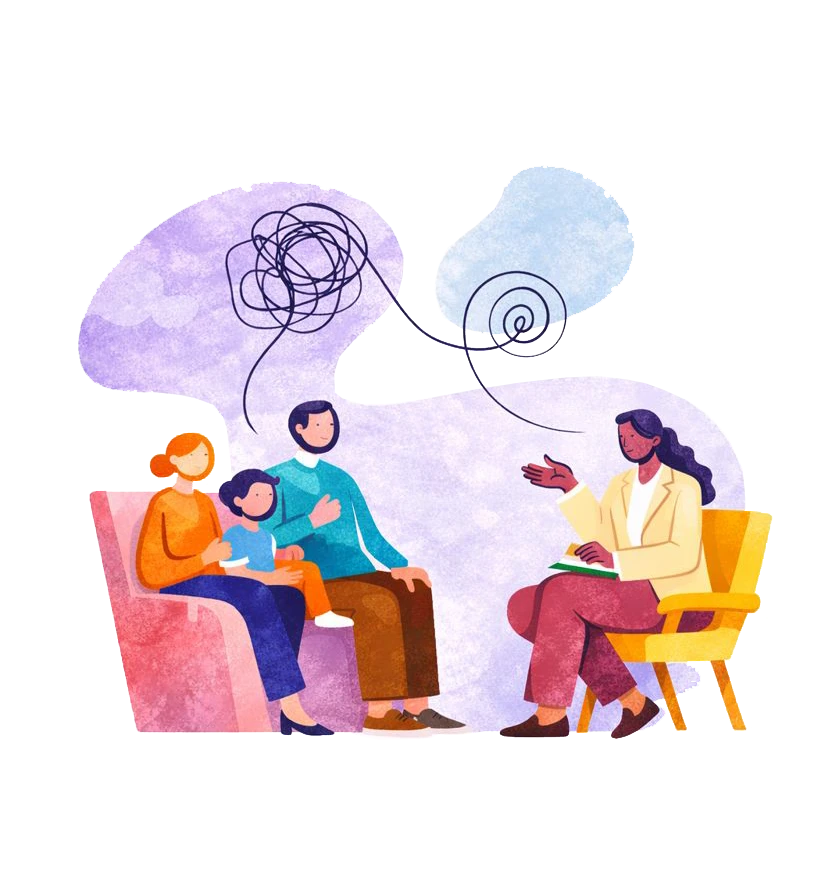 Family therapy session with therapist. Mental health.