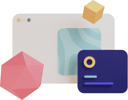 Abstract 3D design with geometric shapes and a website mockup, modern digital design