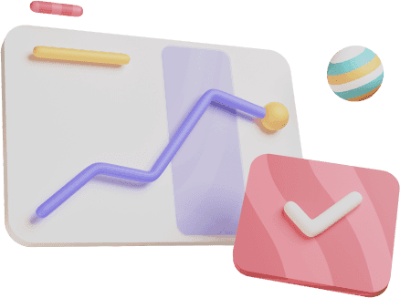 3D illustration of a data chart with growth line and checkmark.