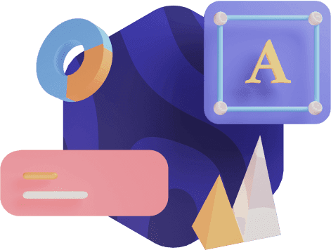 Abstract 3D design with colorful shapes and a letter A. Modern graphic elements.
