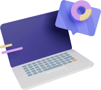 3D Laptop with pie chart, data analysis concept