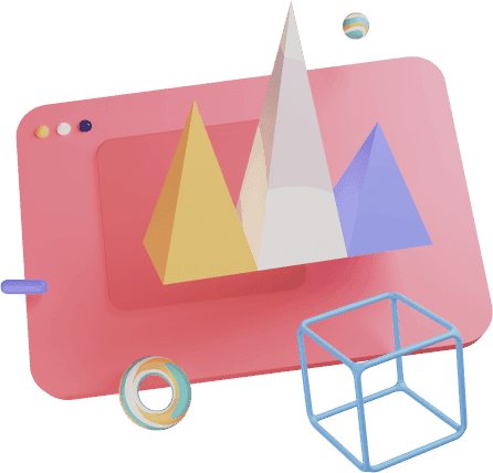 3D data visualization chart on a pink screen