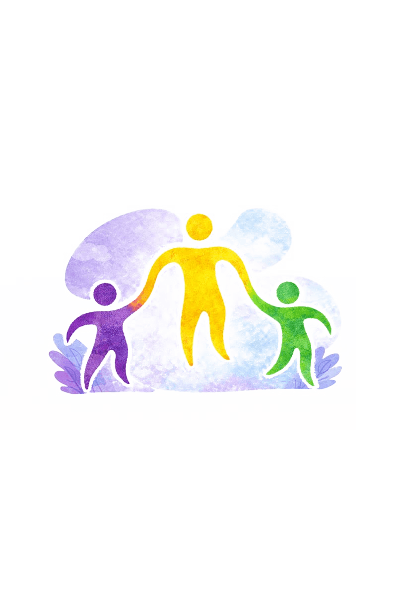 Community symbol with colorful figures holding hands.